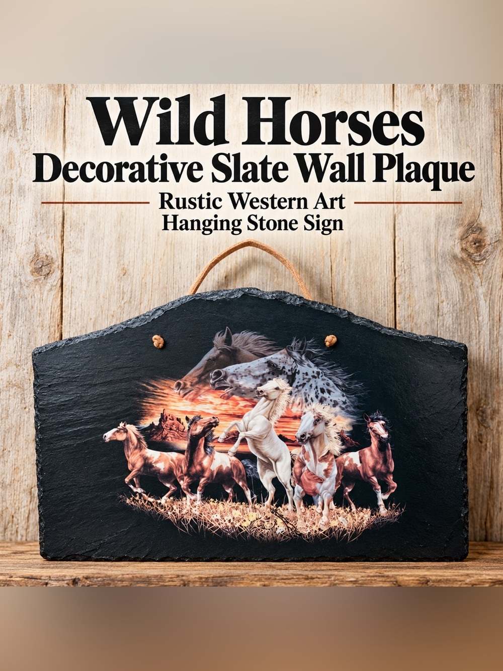 🐴Wild Horses Decorative Slate Wall Plaque Rustic Western Art Hanging Stone Sign
